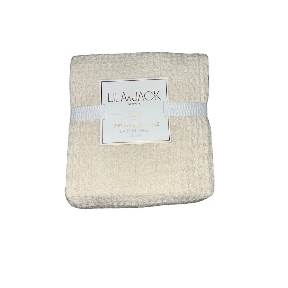 New Lila & Jack Baby Blanket 100% Cotton Waffle Knitted Cream